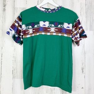Vintage 80s Green Southwestern Colorblock T-Shirt
